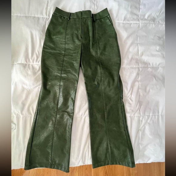 Urban Outfitters Faux Leather Cropped Flare Pant (Dark Green) - Picture 3 of 4